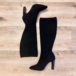 Charles David Knitted Knee High Heel Boots Women’s 6.5 Fall Boho Chic Minimalism